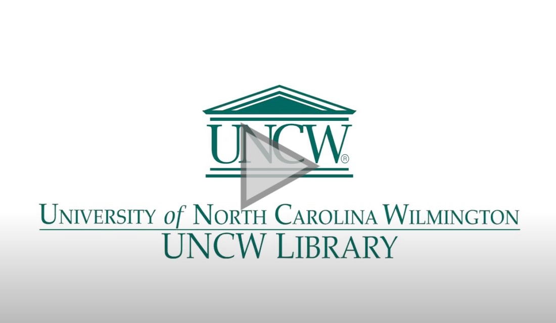 photo of uncw library logo with play button in the middle 